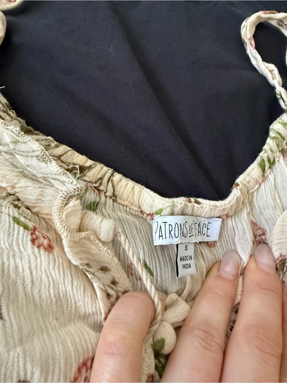 Patrons of Peace Cream Boho Dress with Green and Pink Floral Print - Picture 2 of 4